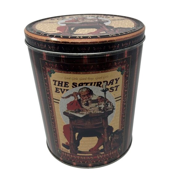 Vintage Norman Rockwell's Saturday Evening Post with‎ Santa Christmas Wishes Tin - Picture 1 of 8